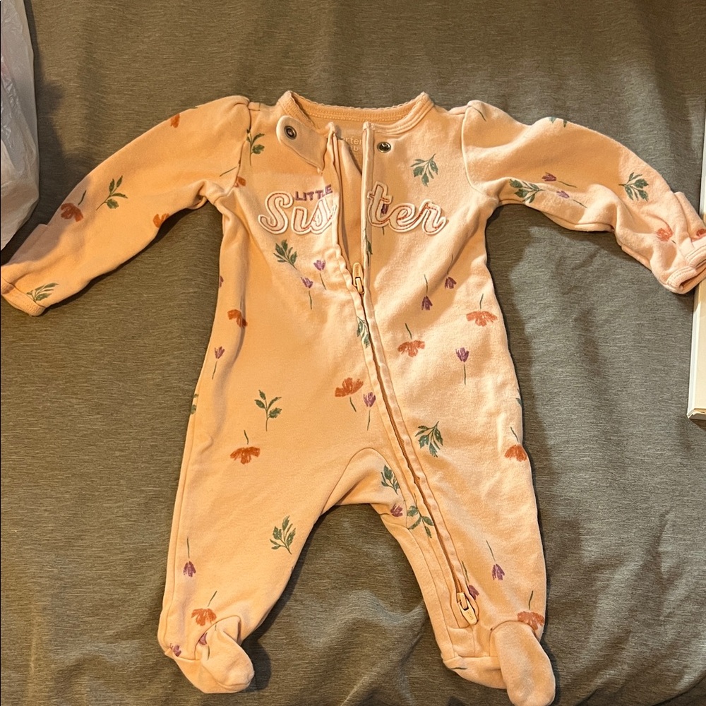 Carter's Peach Floral Little Sister Footie
